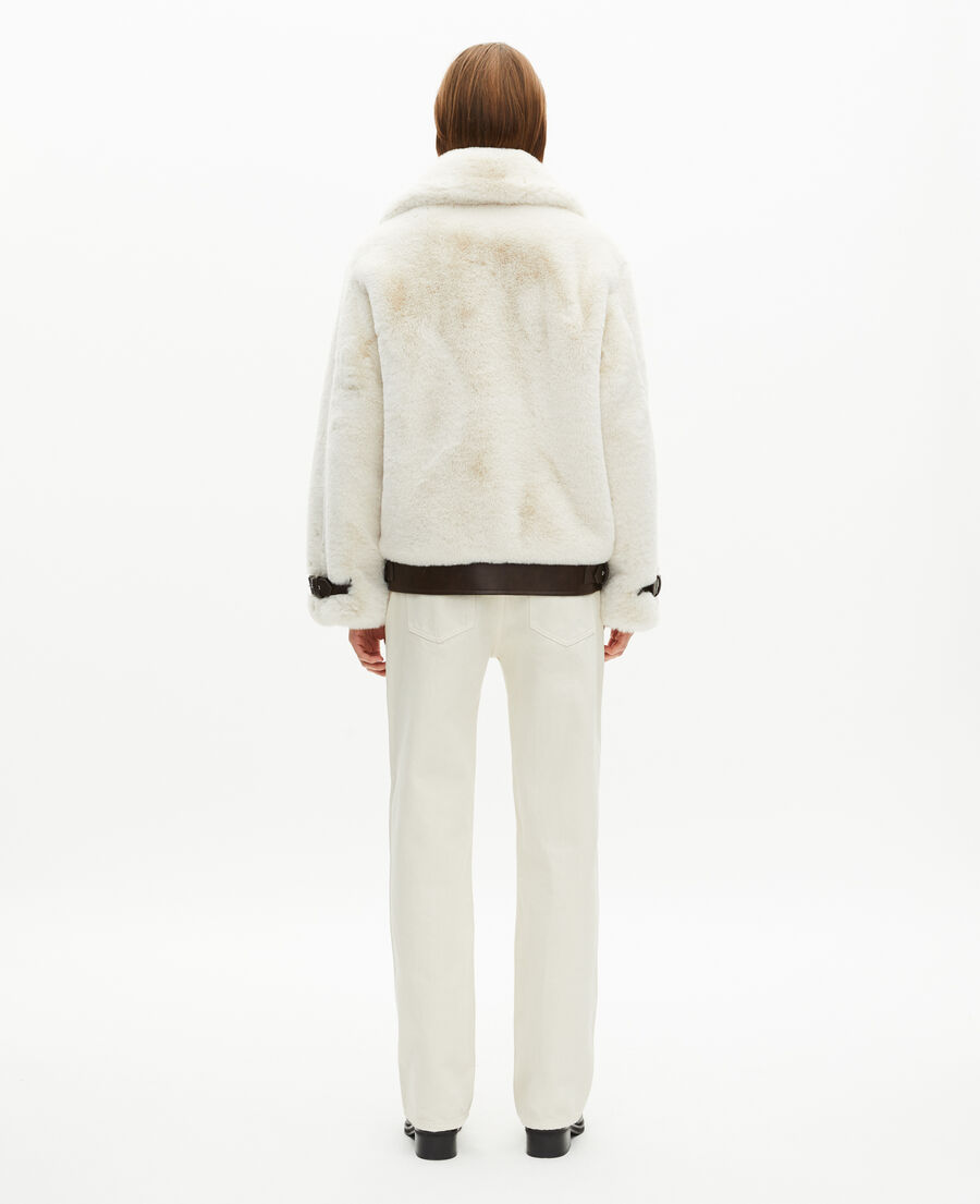 The Kooples FEMME WHITE blouson aviateur effet fourrure écru
