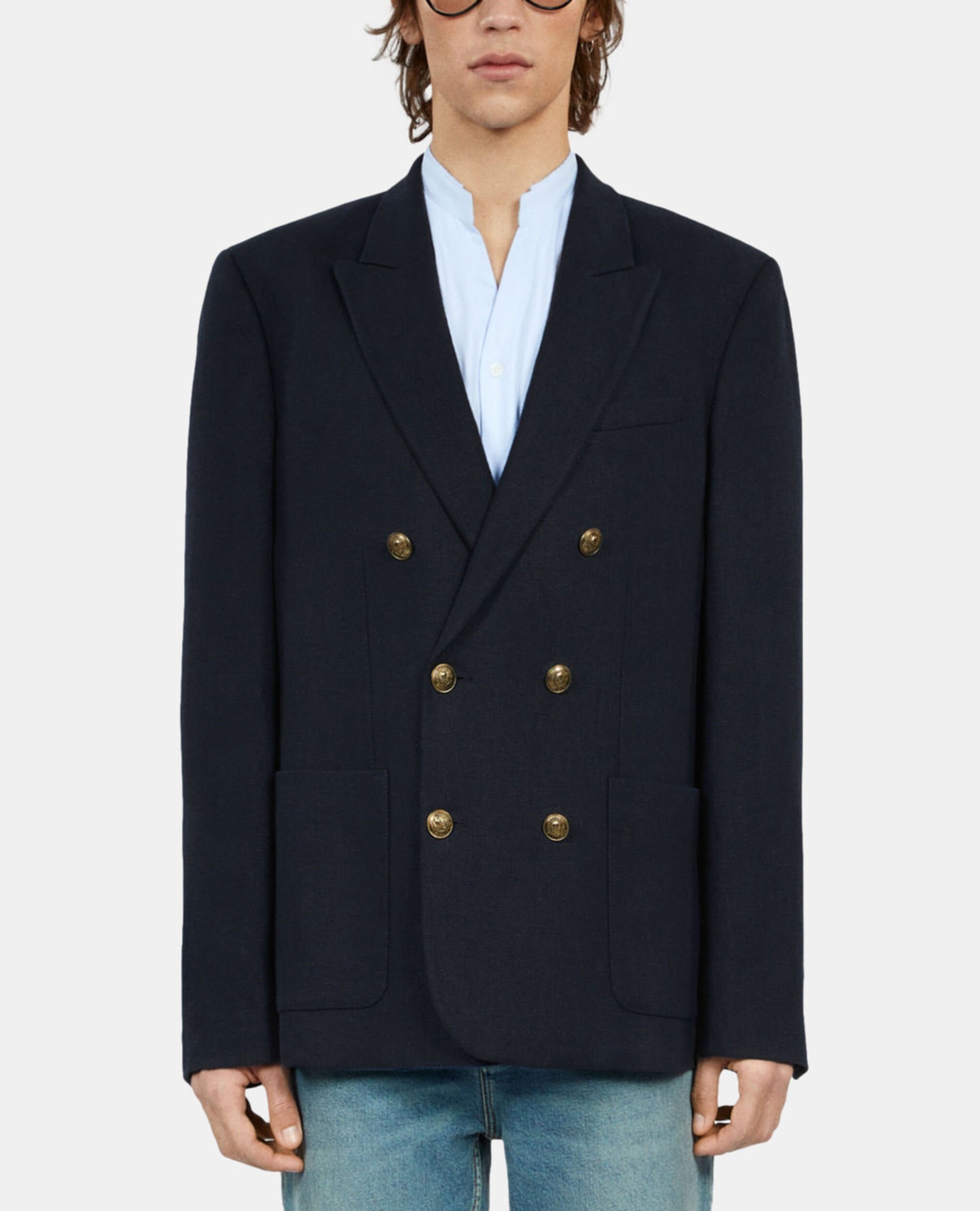 Navy blue linen blazer, DARK NAVY, hi-res image number null