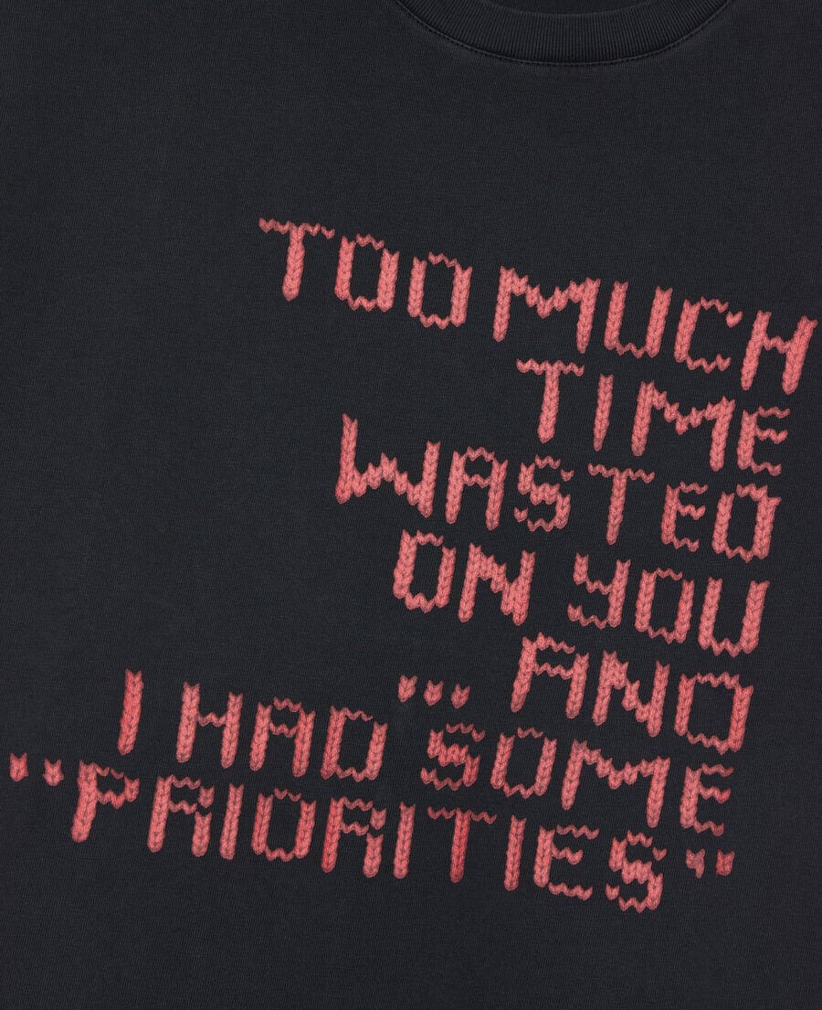 The Kooples HOMME BLACK WASHED t-shirt avec sérigraphie effet tricot noir