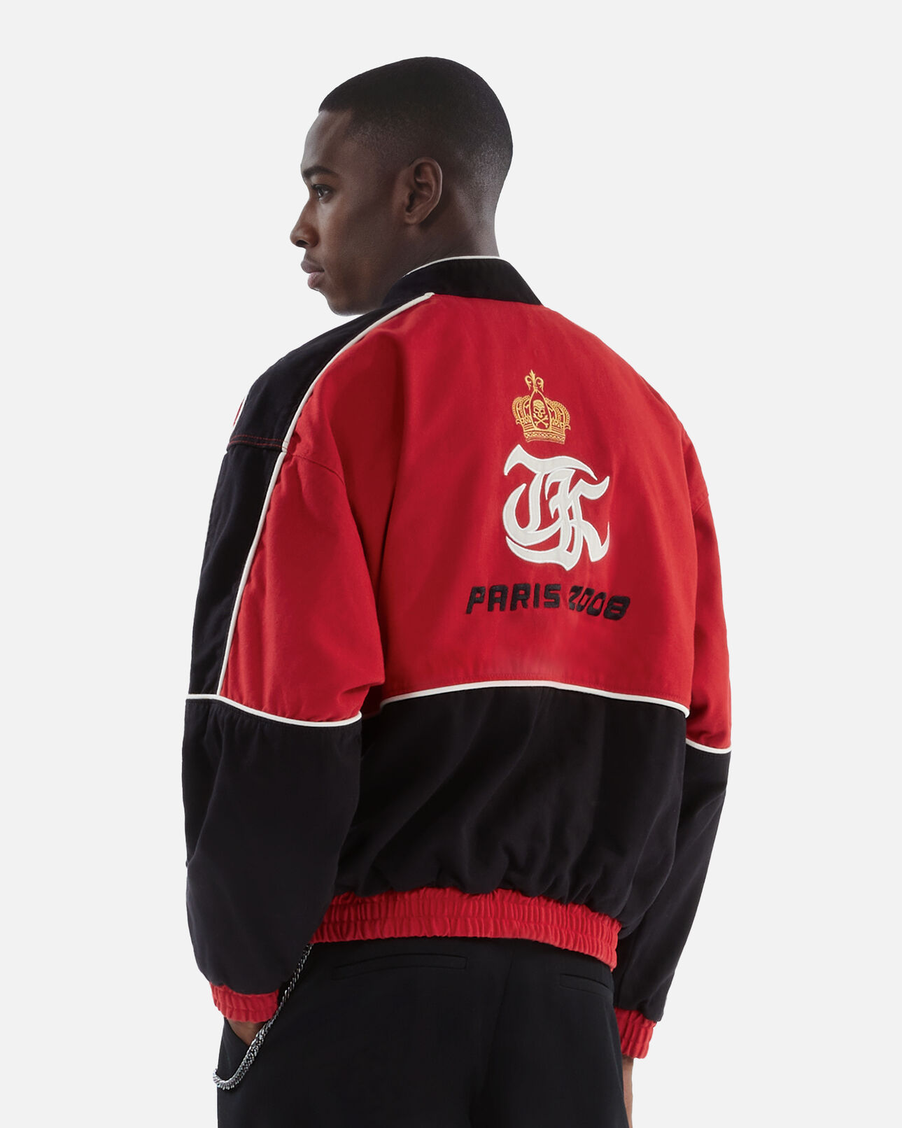 The Kooples HOMME BLACK - RED blouson style veste de course noir et rouge