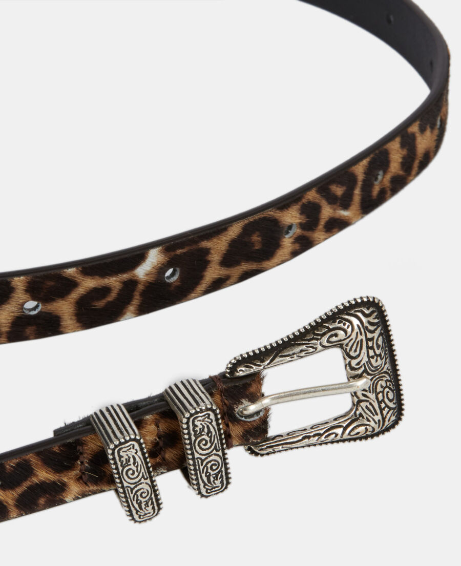 thin leopard print leather belt