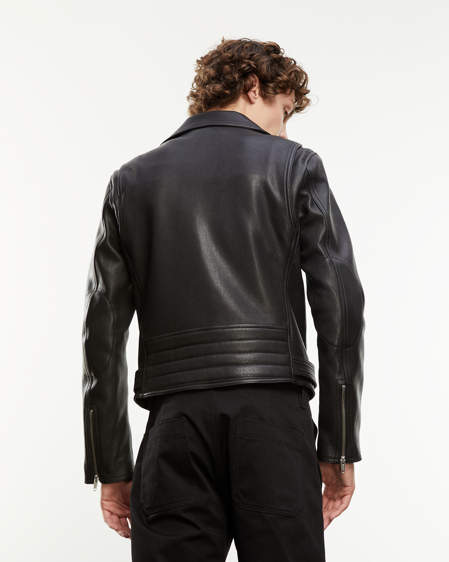 Padded black leather jacket, BLACK, hi-res image number null
