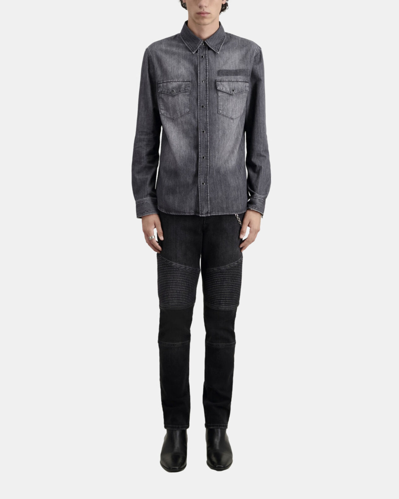 The Kooples HERREN LIGHT GREY MEL/WHITE graues hemd aus denim