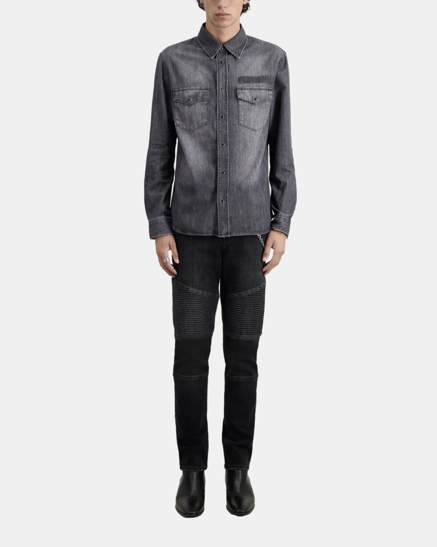Graues Hemd aus Denim, LIGHT GREY MEL/WHITE, hi-res image number null