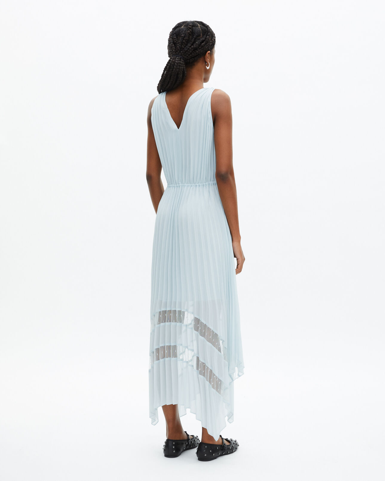 The Kooples WOMEN BABY BLUE light blue plumetis long pleated dress