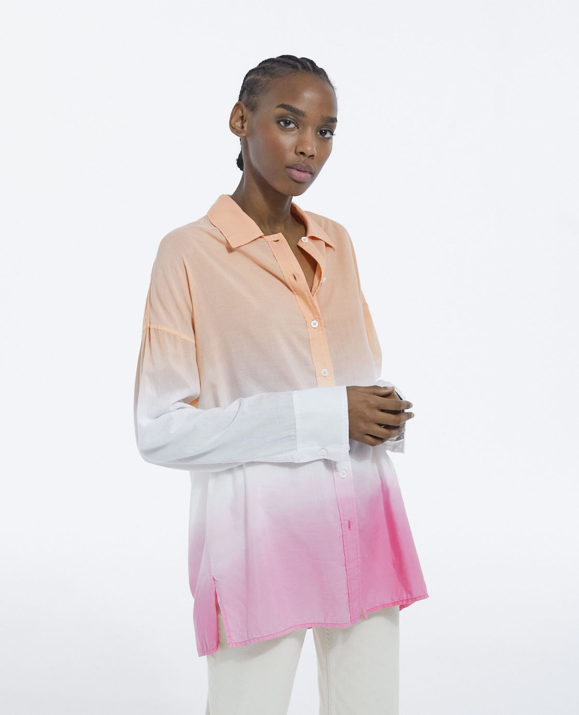 Langes Damenhemd Baumwolle mit Batikmuster, PINK, hi-res image number null