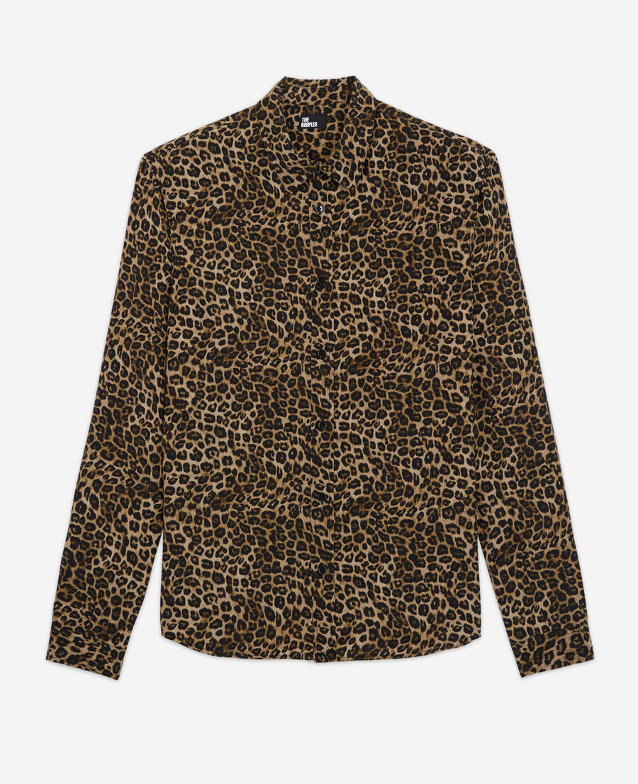 chemise col classique en soie léopard