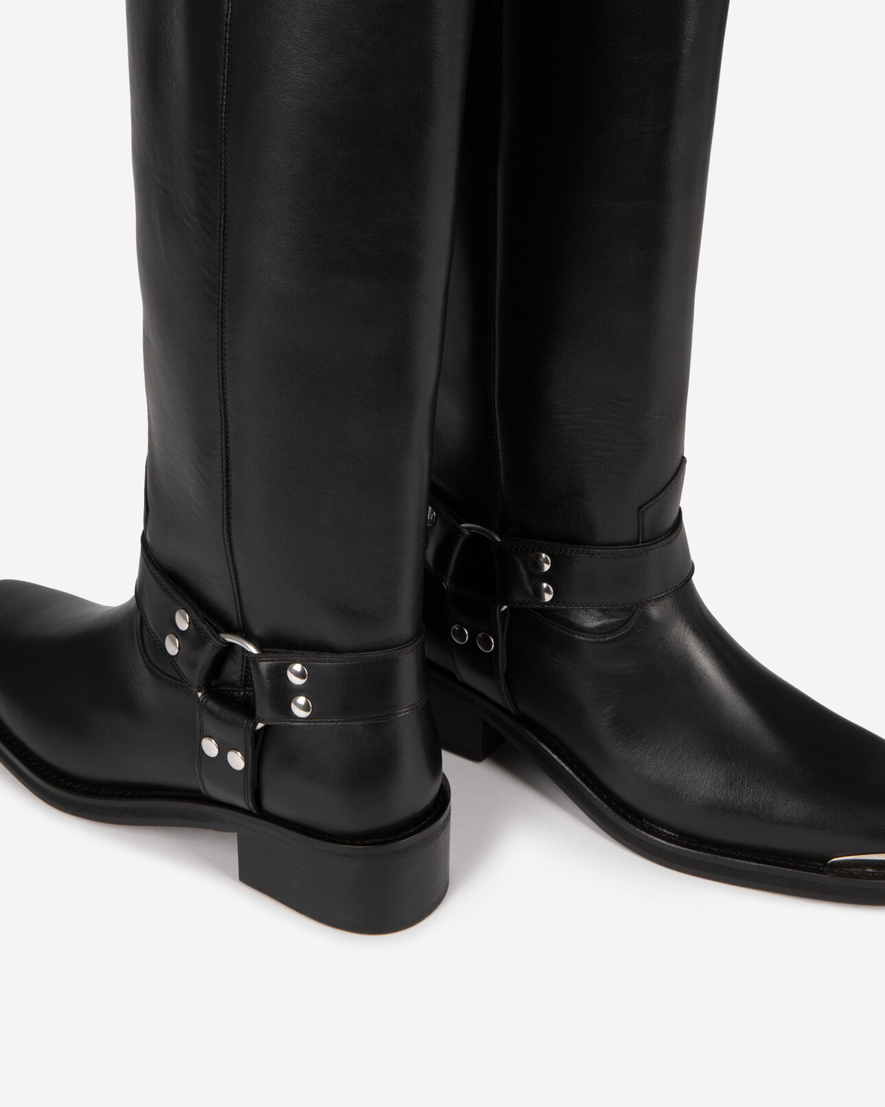The Kooples FEMME BLACK bottes à sangles en cuir noir