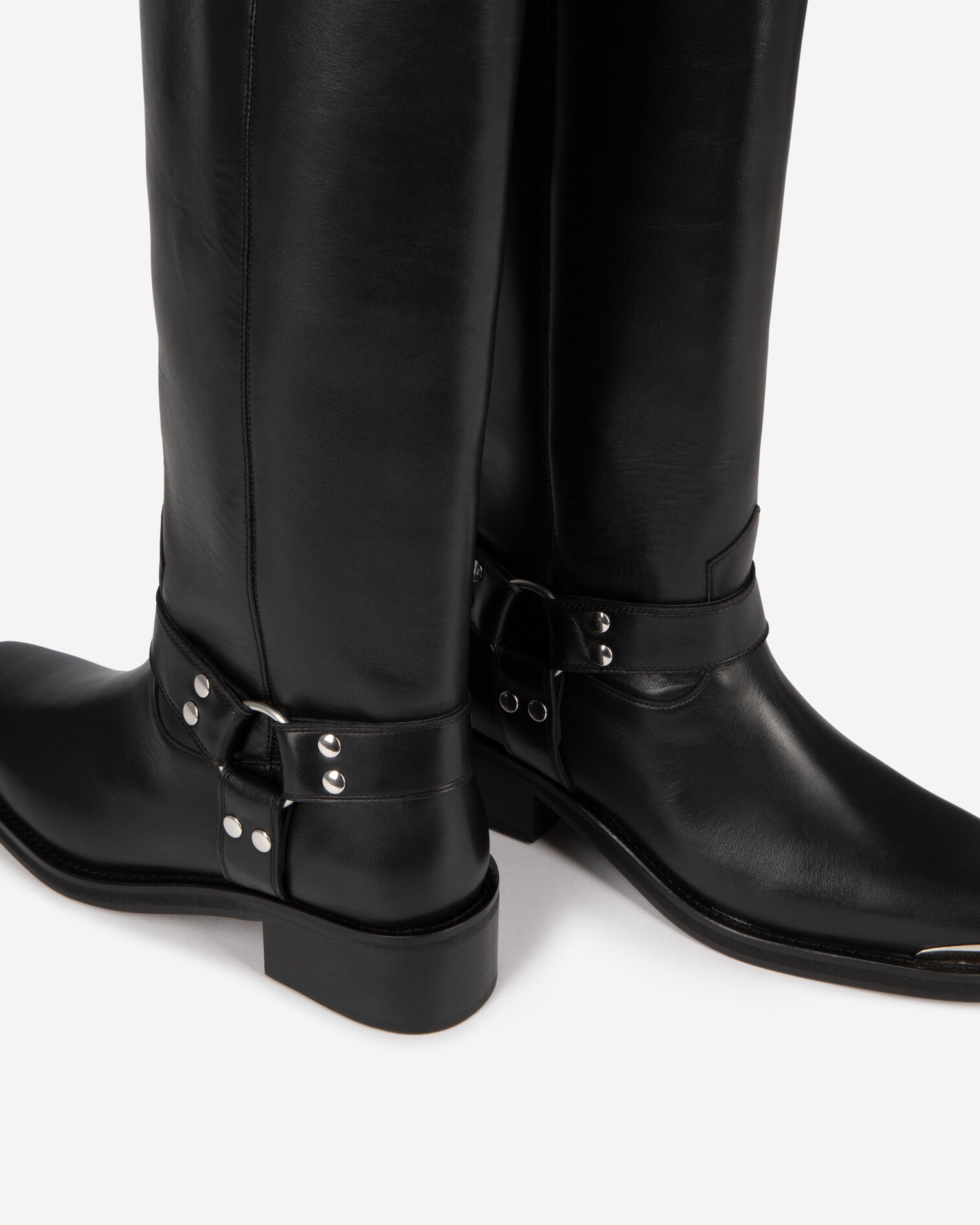 Bottes à sangles en cuir noir, BLACK, hi-res image number null