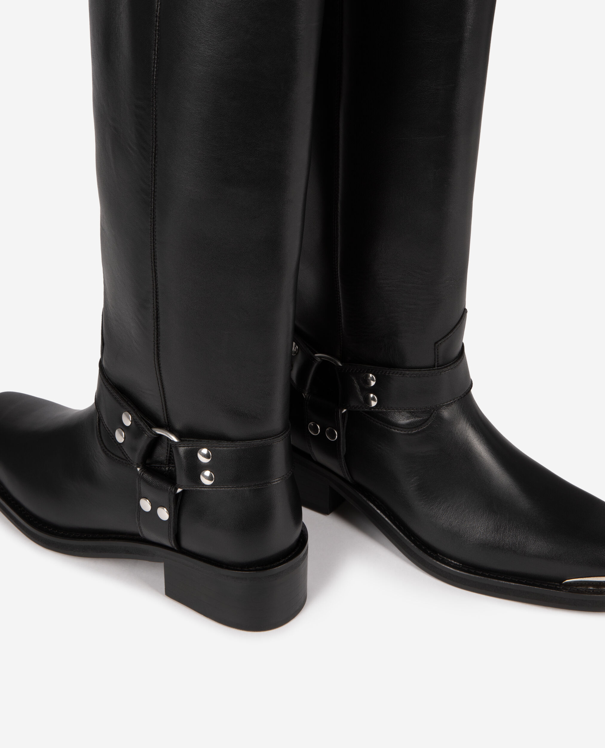 Bottes à sangles en cuir noir, BLACK, hi-res image number null