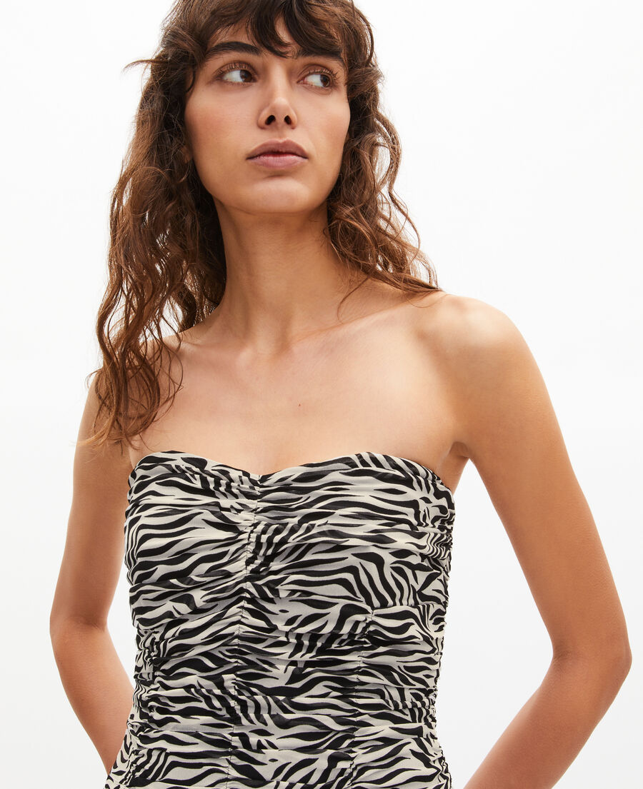 The Kooples F BLACK WHITE gathered bustier top with zebra print