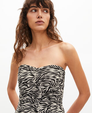 The Kooples F BLACK WHITE gathered bustier top with zebra print