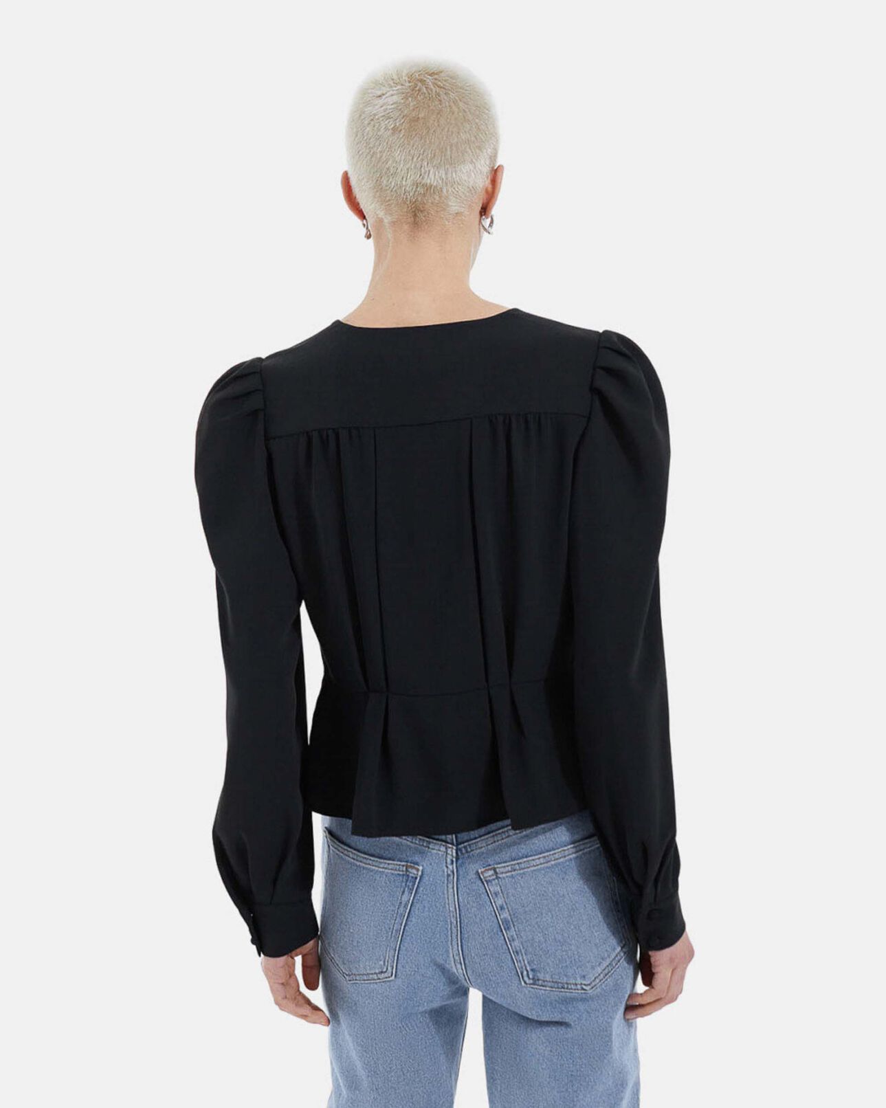 The Kooples DAMEN BLACK krepptop schwarz v-ausschnitt knöpfe bezogen