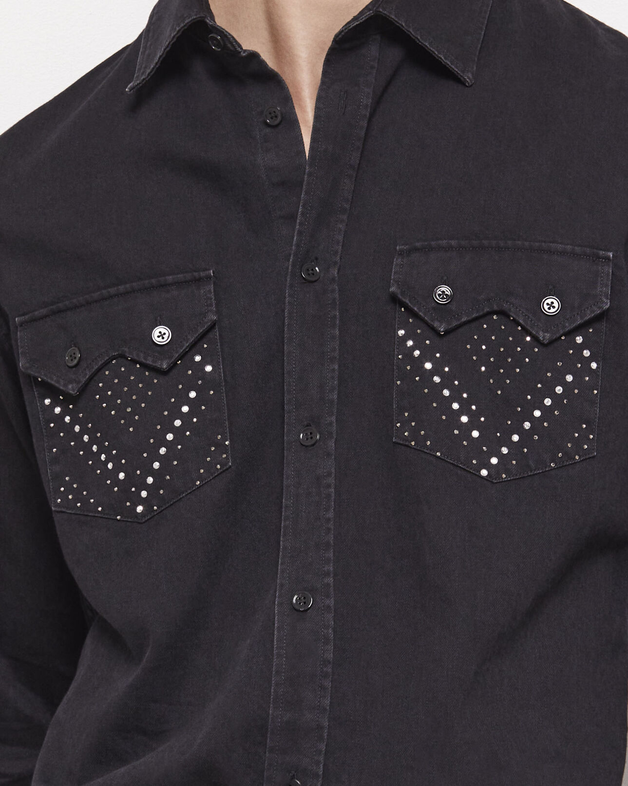 The Kooples HERREN BLACK WASHED schwarzes hemd und klassischer kragen