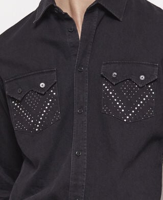 The Kooples MEN BLACK WASHED black studded shirt with classic collar
