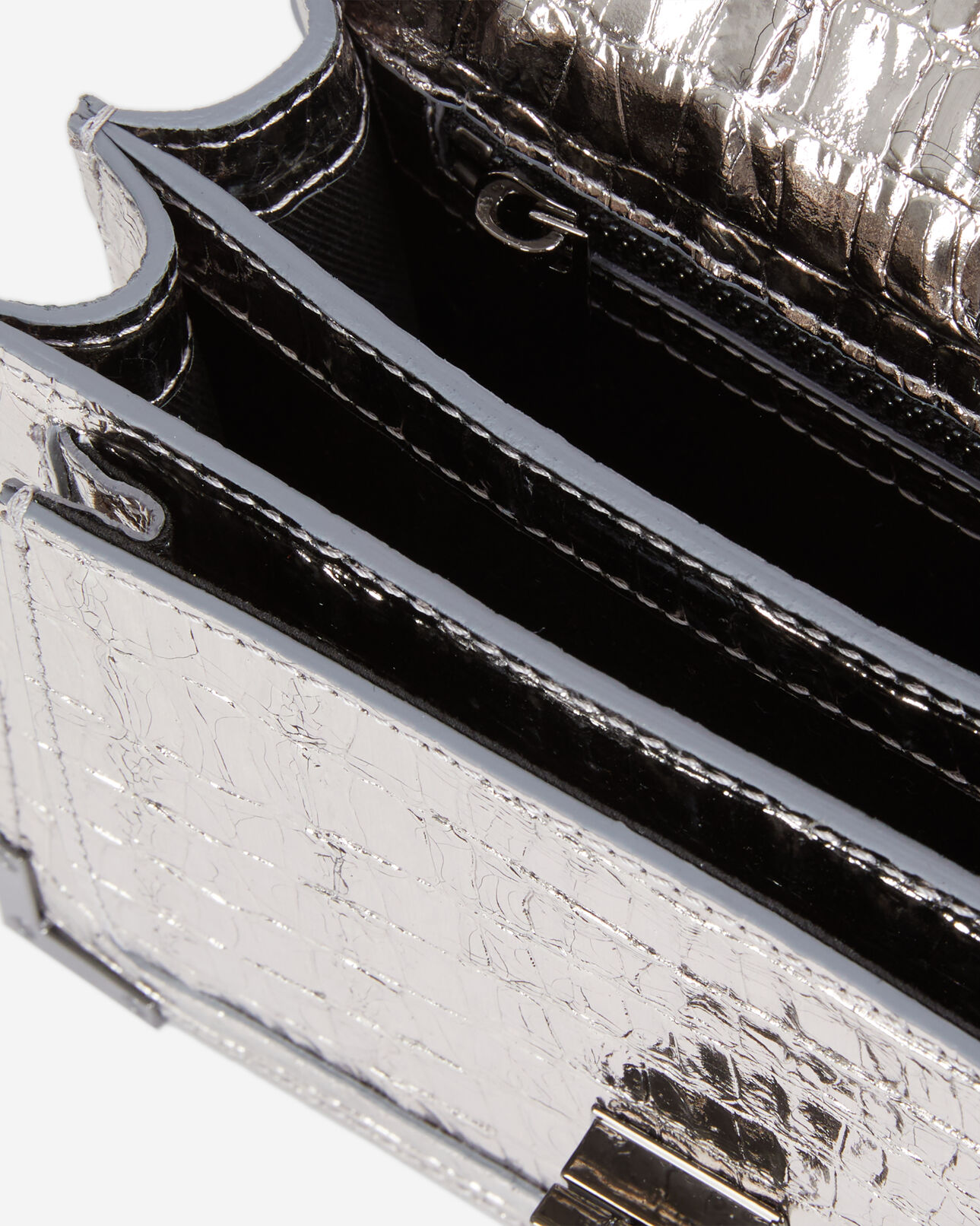 The Kooples FEMME ANTIC SILVER sac emily small effet crocodile cuir argenté