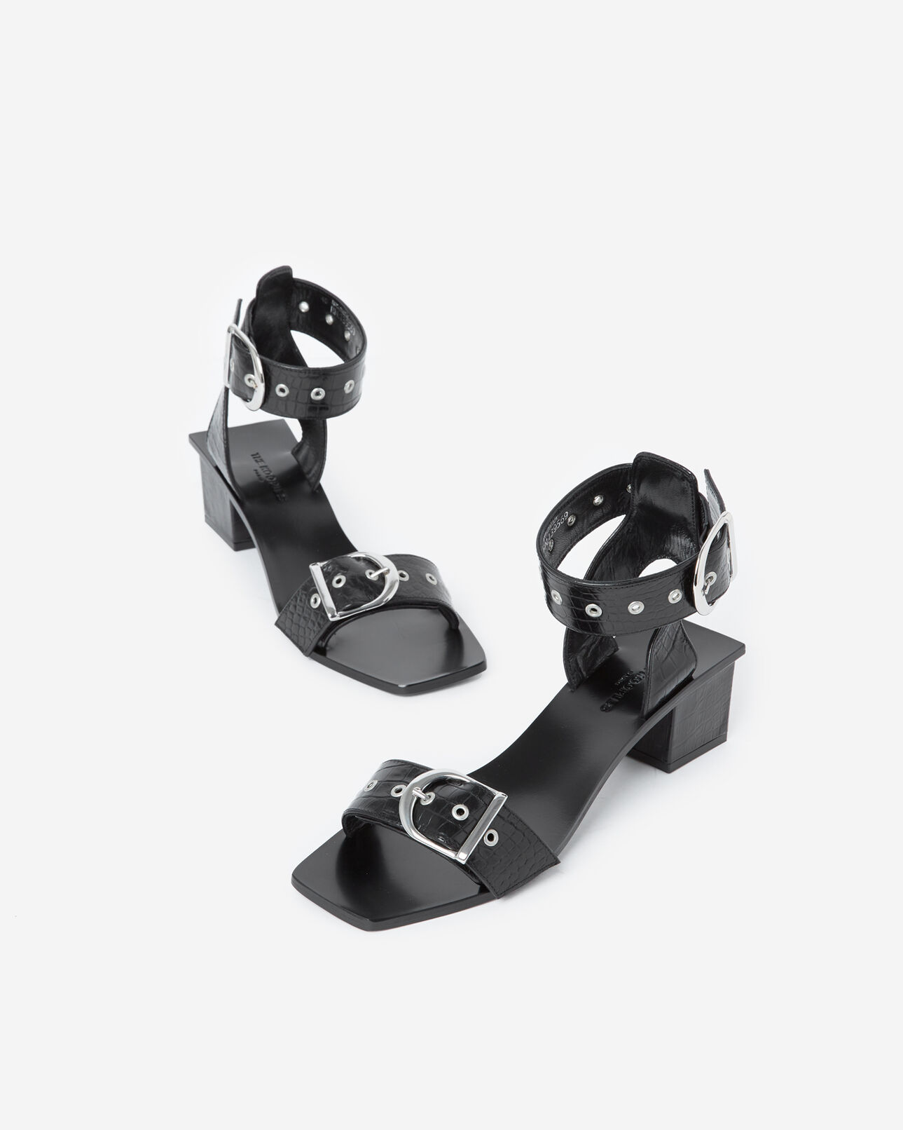 The Kooples WOMEN BLACK heeled black sandals in croc-effect leather