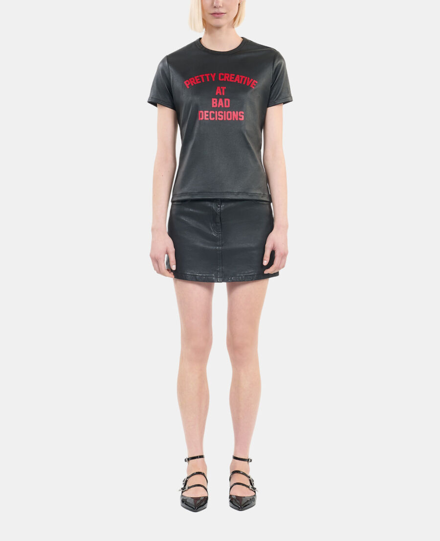 The Kooples F BLACK black leather pretty creative serigraphy t-shirt