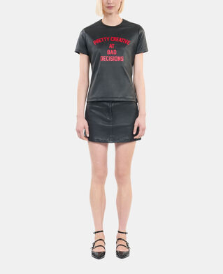 The Kooples F BLACK black leather pretty creative serigraphy t-shirt