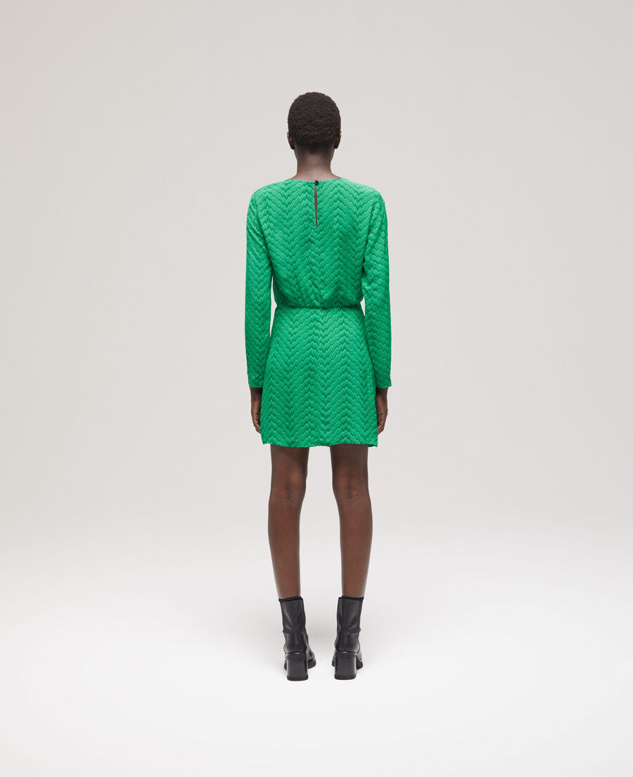 robe courte imprimée zigzag verte
