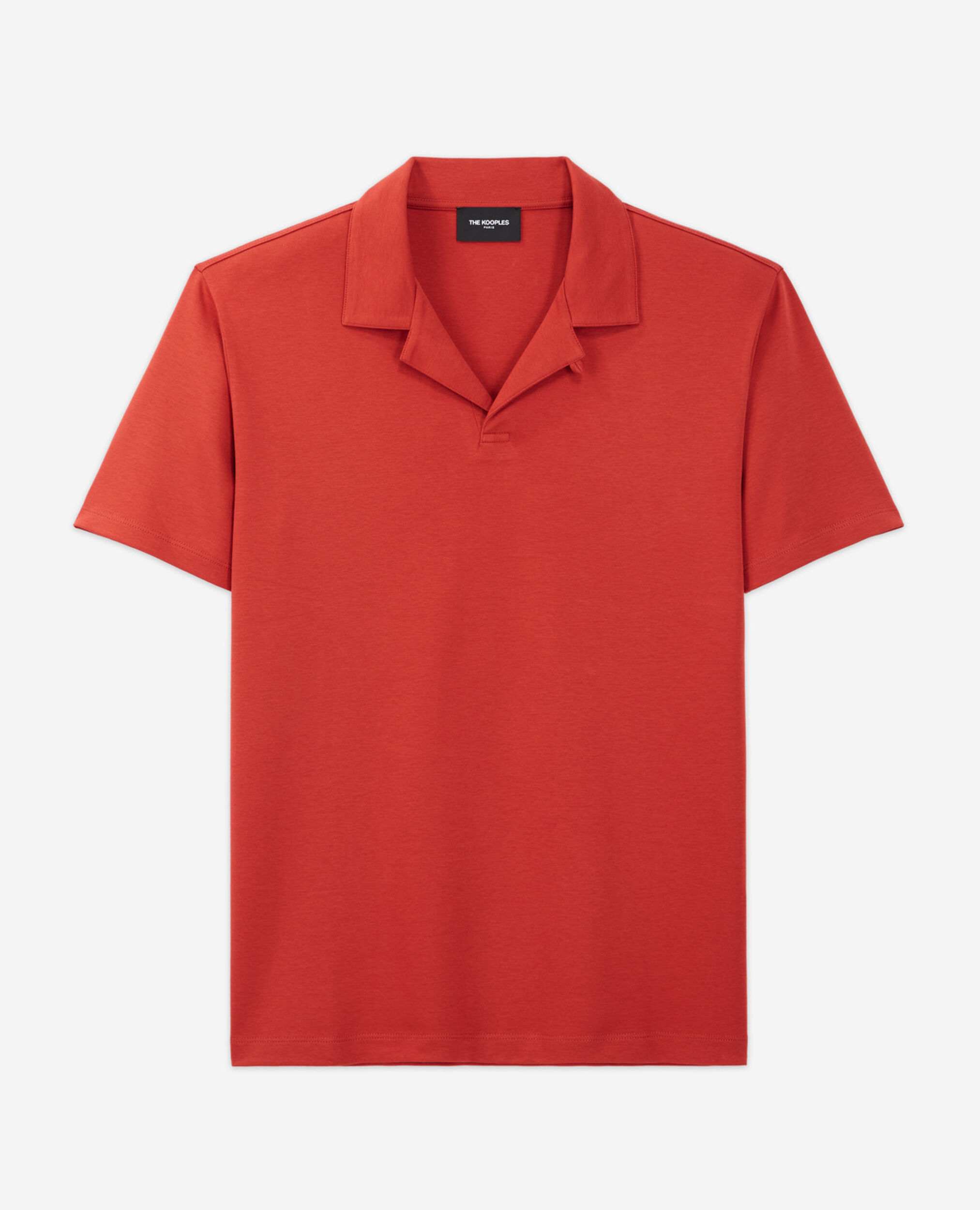 Dark red cotton polo shirt with Cuban collar, RED, hi-res image number null