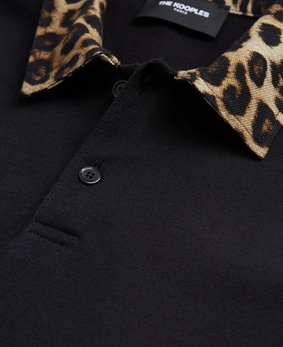 polo with leopard print collar