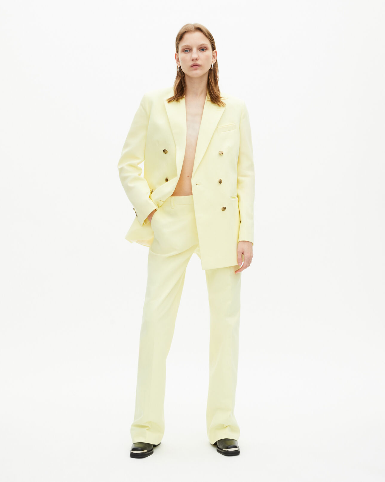 The Kooples FEMME YELLOW pantalon costume large en coton jaune