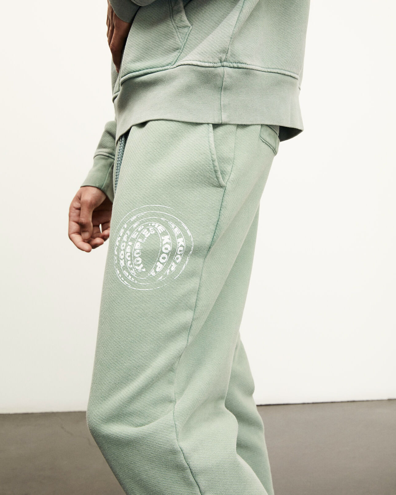 The Kooples MEN MIDDLE GREEN faded green joggers with stretch waist