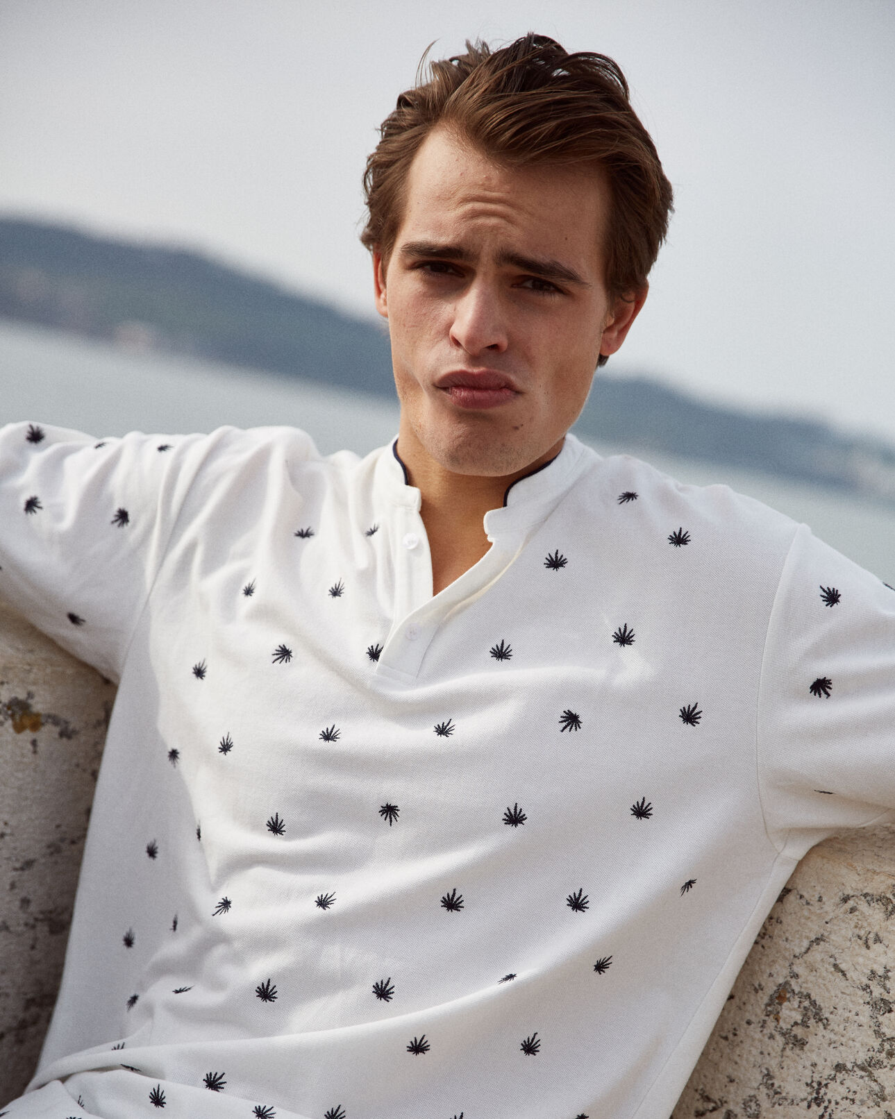 The Kooples HOMME WHITE polo coton blanc dahlias brodés