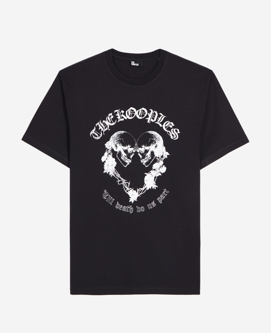 The Kooples H BLACK black t-shirt with skull heart serigraphy