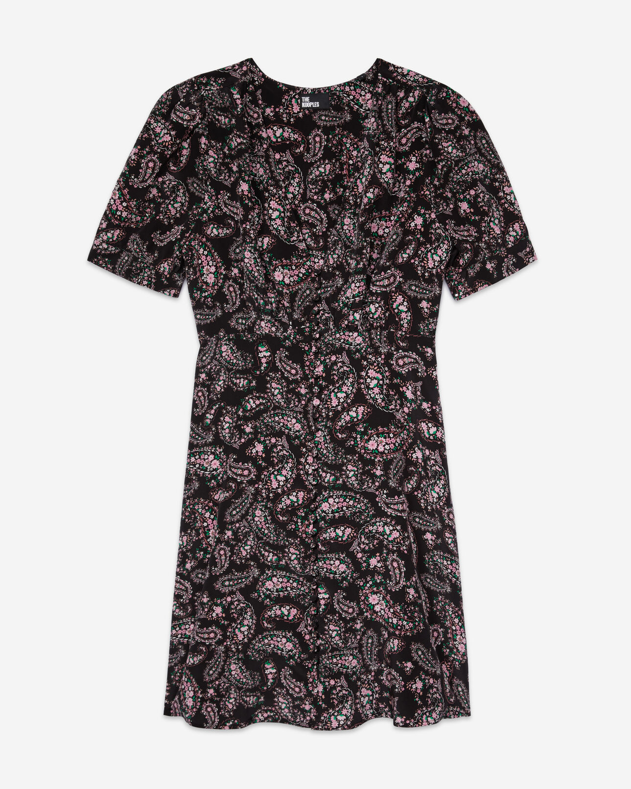 The Kooples WOMEN BLACK / PINK black and pink paisley print short dress with buttons