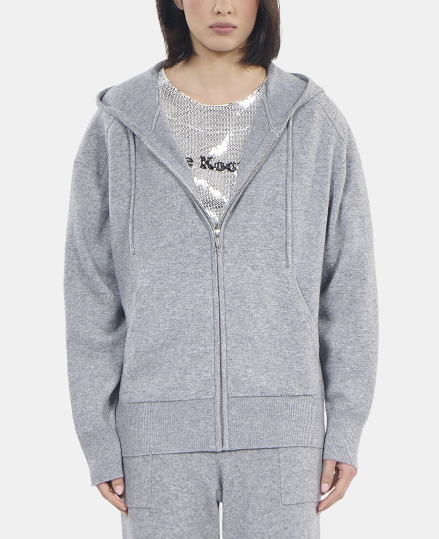 The Kooples FEMME MIDDLE GREY MEL sweatshirt &agrave; capuche en laine et cachemire gris