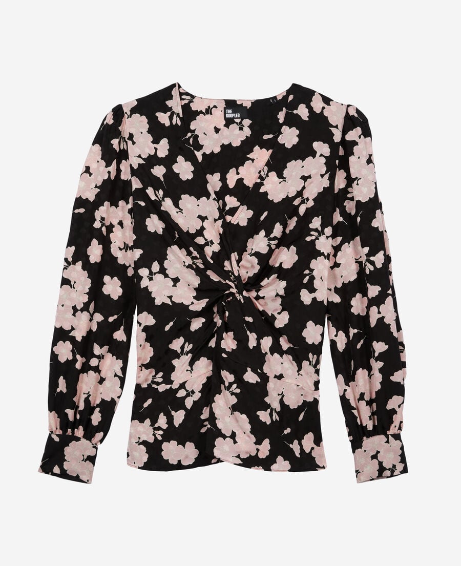 The Kooples FEMME BLACK / PINK top imprim&eacute; avec drap&eacute;