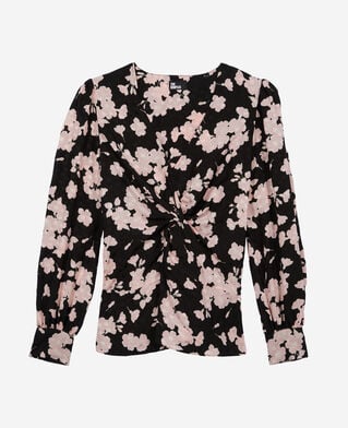 The Kooples FEMME BLACK / PINK top imprim&eacute; avec drap&eacute;