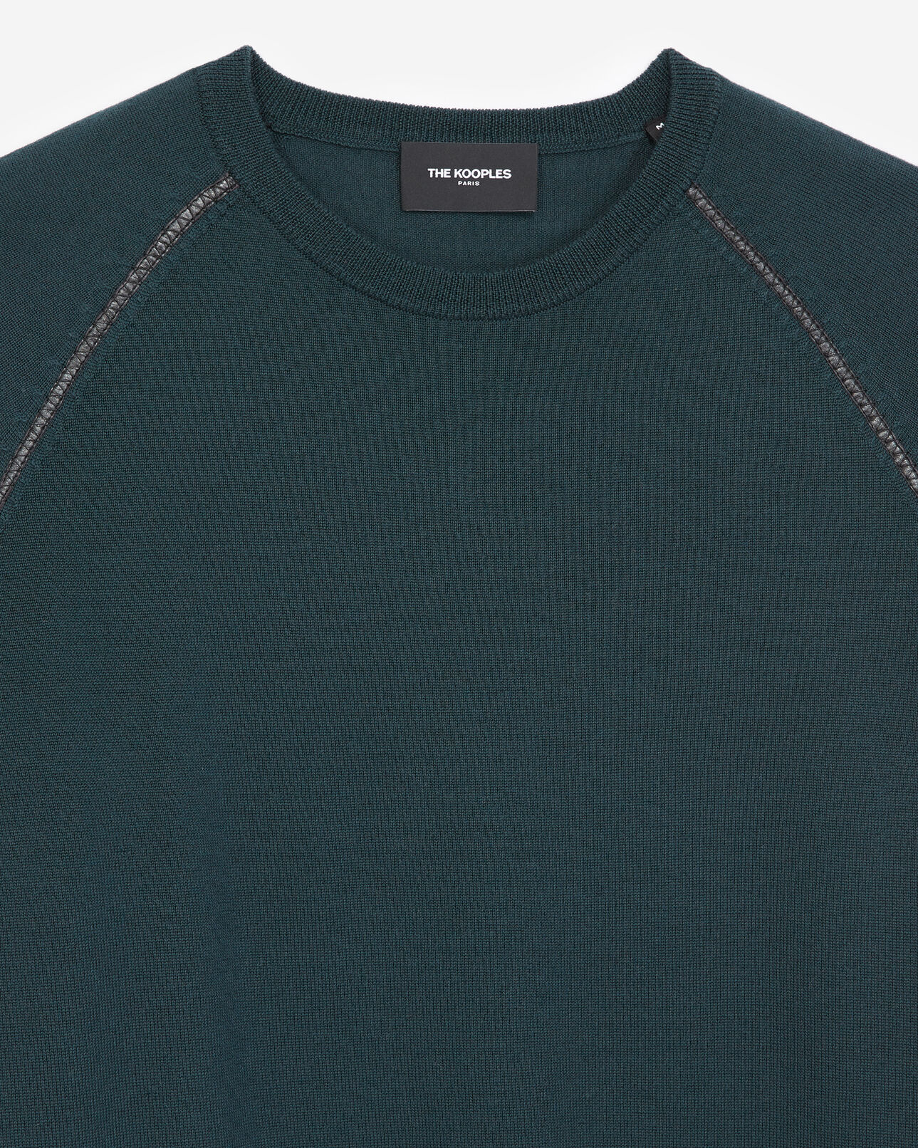 The Kooples MEN BOTTLE GREEN bottle green wool sweater w/leather details