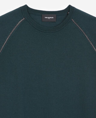 The Kooples HOMME BOTTLE GREEN pull laine vert bouteille détails cuir