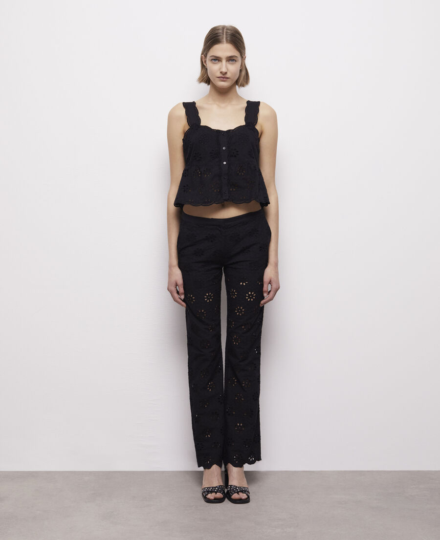 short black top with broderie anglaise