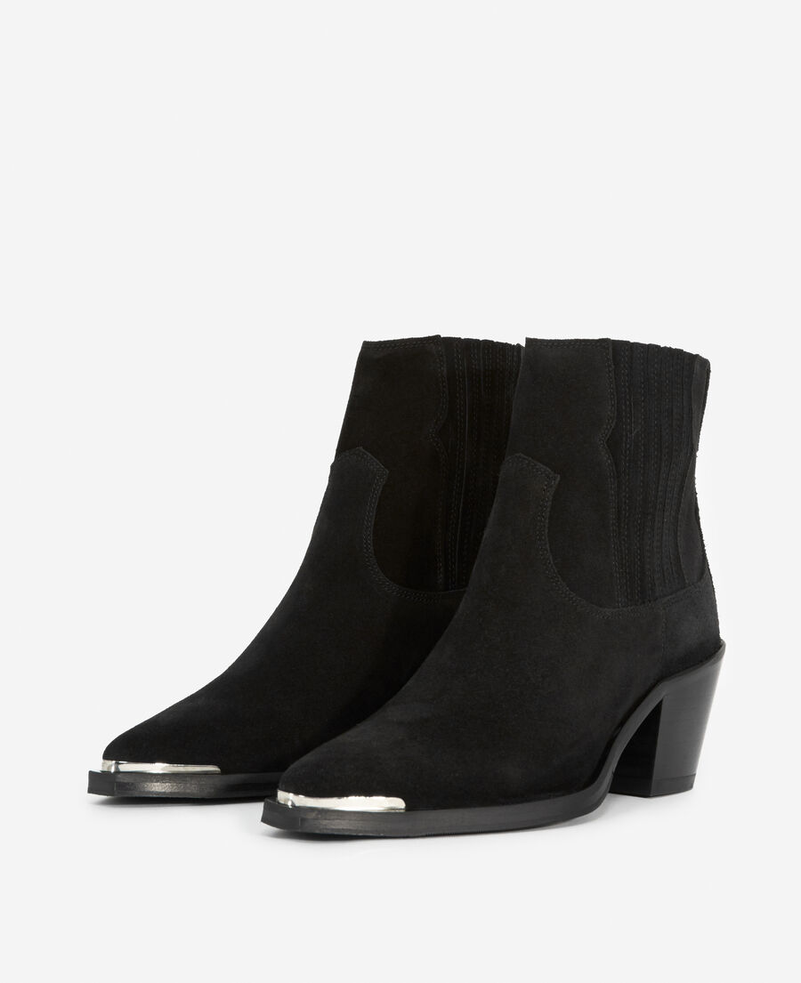 western-style black suede ankle boots
