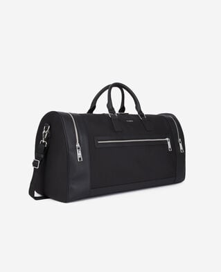 The Kooples HOMME BLACK sac weekend en cuir et toile noir