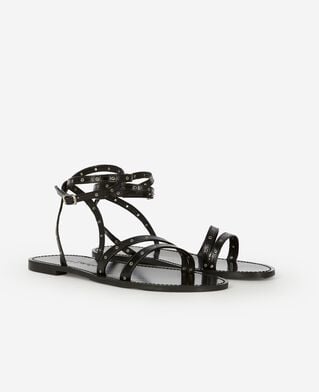 The Kooples WOMEN BLACK black leather flat sandals with eyelets
