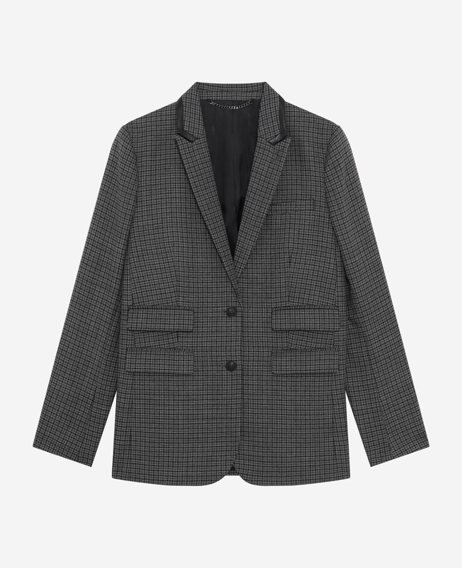 The Kooples WOMEN BLACK tailored jacket in black and grey fleece