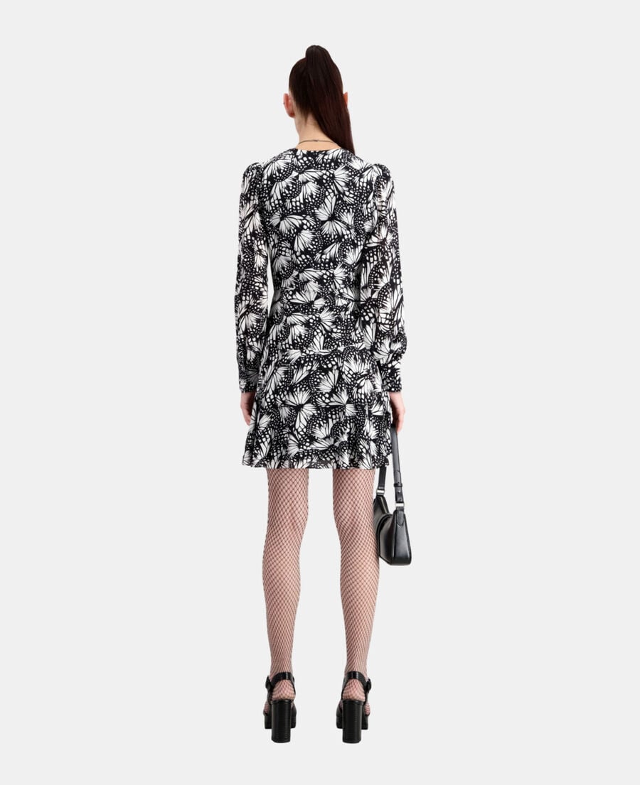 The Kooples FEMME BLACK WHITE robe portefeuille courte imprimée