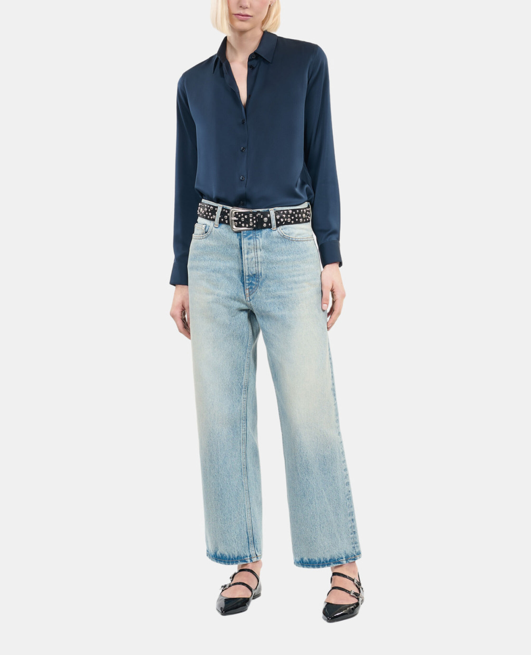 Navy blue silk shirt , DARK NAVY, hi-res image number null