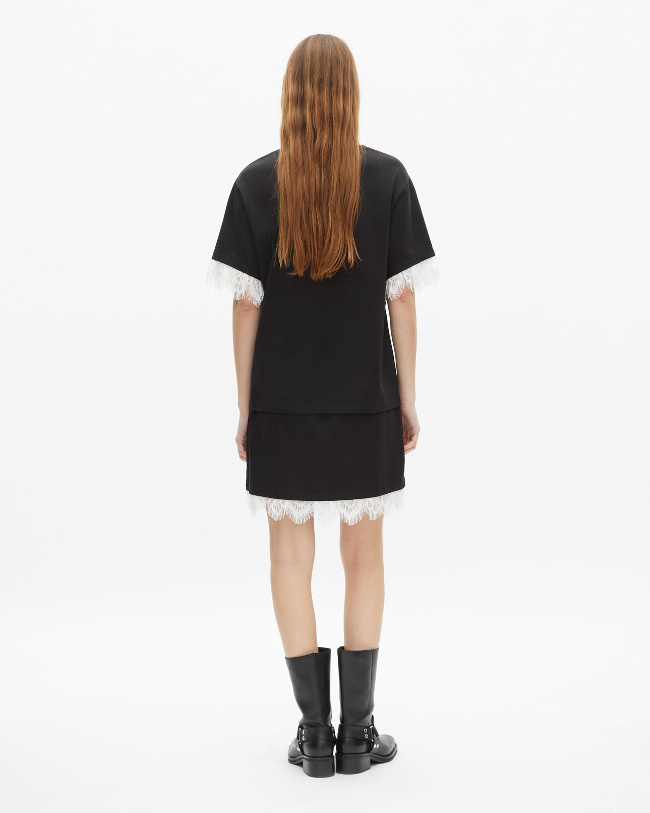 The Kooples FEMME BLACK t-shirt avec sérigraphie et dentelle noire