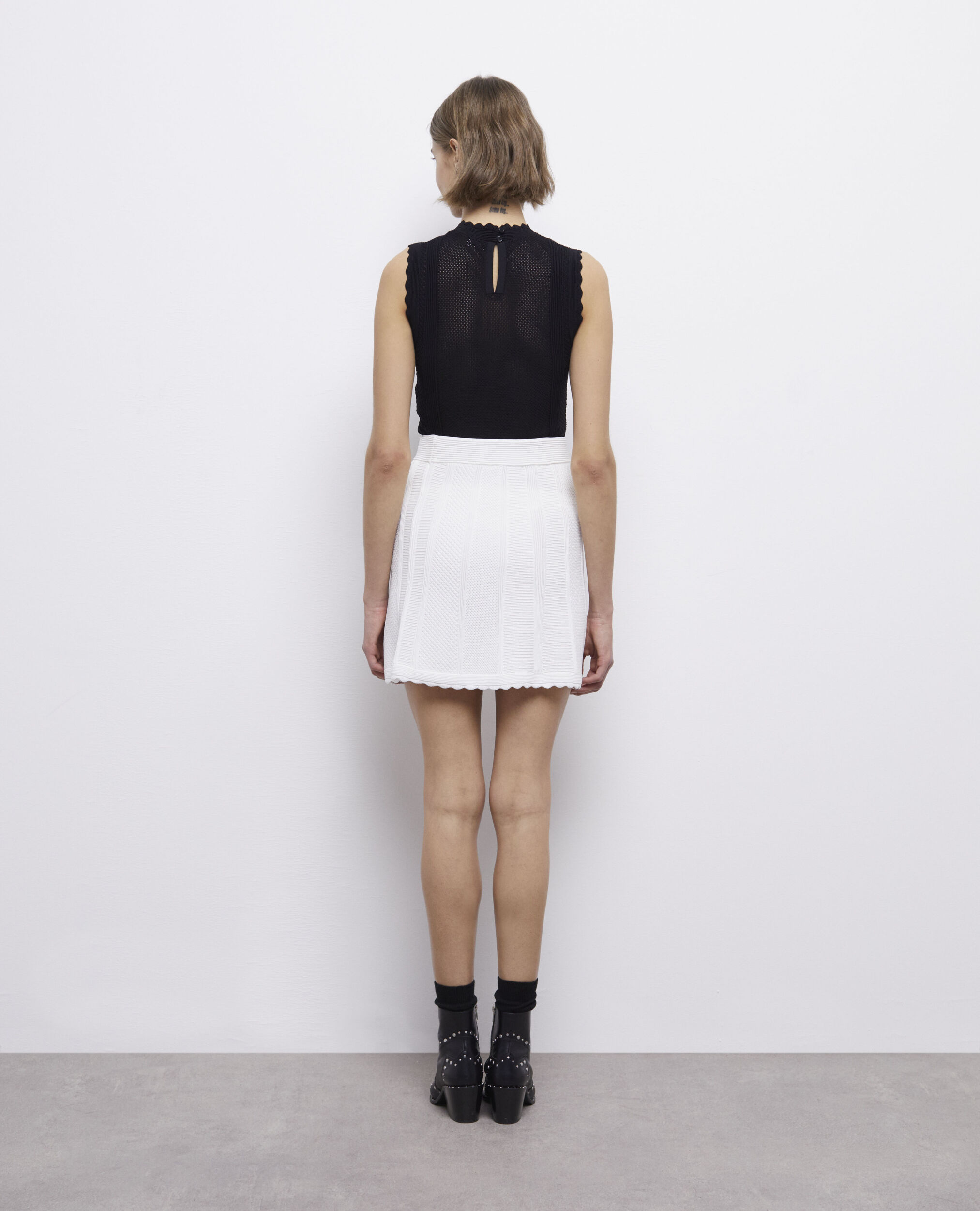 Short white knit skirt, WHITE, hi-res image number null