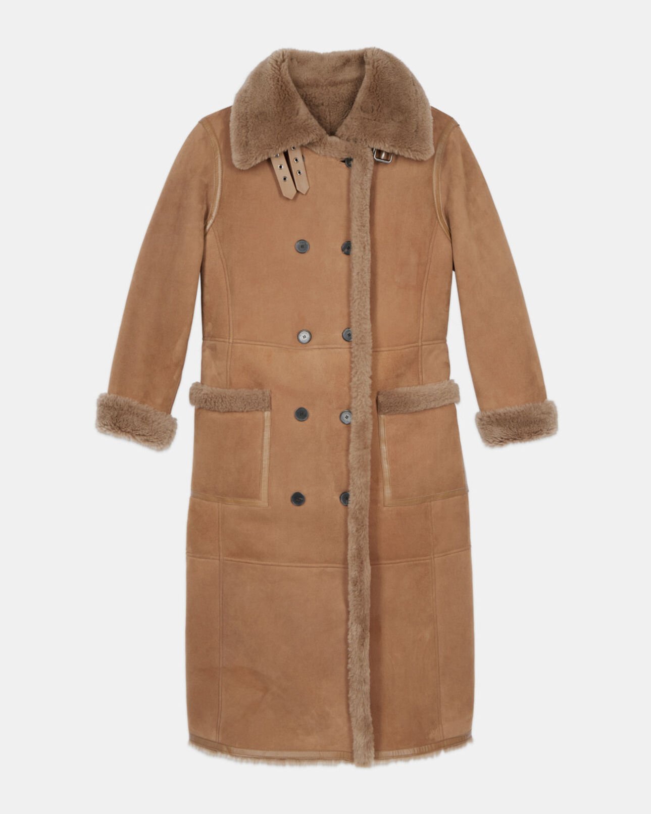 The Kooples MUJER BROWN abrigo piel forrado largo marrón