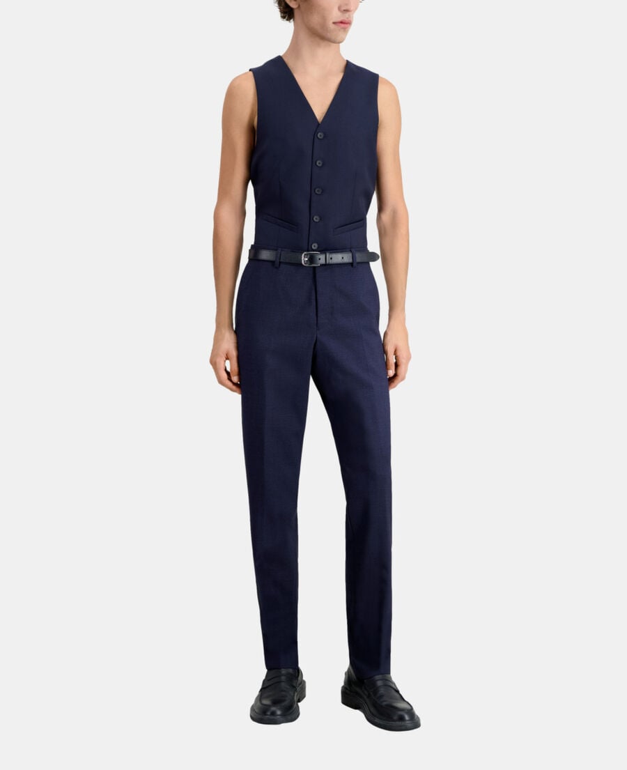 The Kooples HOMME NAVY / BLACK pantalon de costume bleu marine en laine à micro motifs