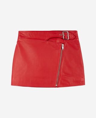 The Kooples FEMME TANGO RED jupe en cuir avec zip rouge