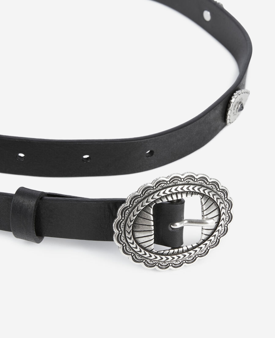 The Kooples F BLACK thin black leather belt with rivets