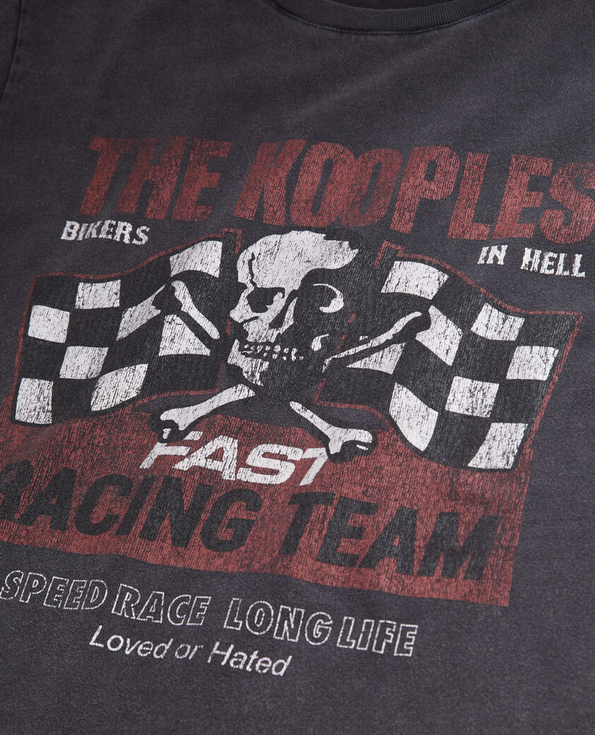 The Kooples WOMEN BLACK WASHED women's black t-shirt with racing skull serigraphy